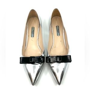 Prada Silver Ballet Flat with Bow